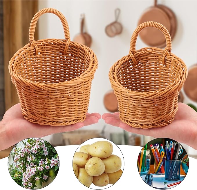 6 Pack 3 Size Woven Hanging Fruit Basket, Wall Hanging Wicker Baskets, Wall fruit Wicker Basket for Kitchen, Planter, Vegetable & Fruit, Boho Home Decor-Ruum Studio Home