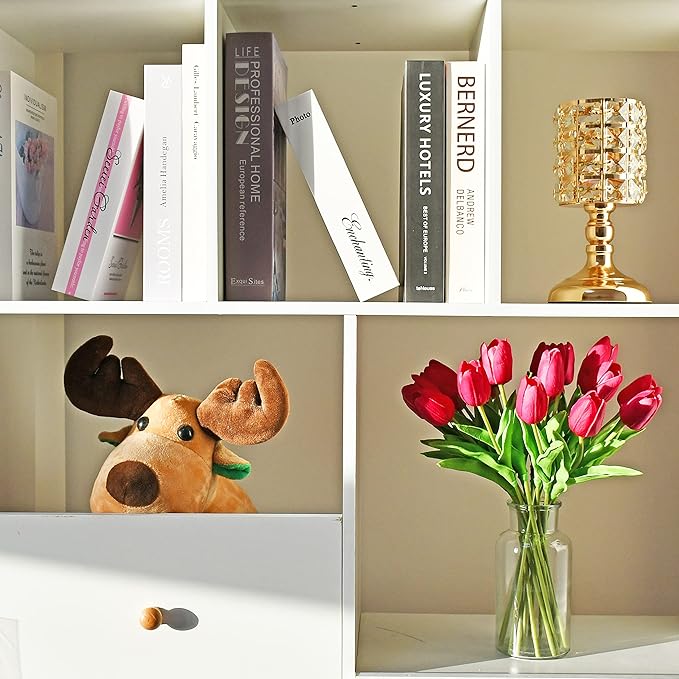 Mandy's Artificial Tulips 20 Stems Hot Pink PU Faux Flowers for Wedding Home Decor 13.5 Inch-Ruum Studio Home