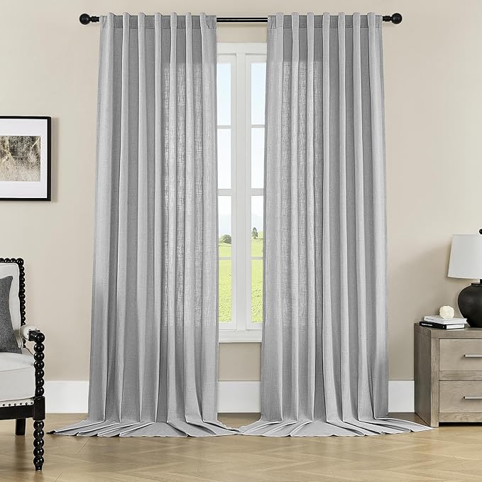 Joydeco Linen Curtains for Living Room,Light Filtering Rod Pocket Back Tab Semi Sheer Drapes Window Long Curtains 120 inches Long Ebony Grey-Ruum Studio Home