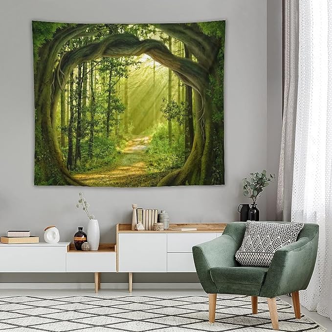 FENDROM Enchanted Forest Tapestry Nature Sunshine Lanscape Green Tree Cave Tapestries Wall Hanging For Living Room Bedroom Home Decorations-Ruum Studio Home