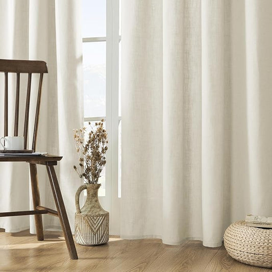 Joydeco Linen Curtains 96 inch Length 2 Panel Set, Light Filtering Curtain for Living Room Bedroom, 52 inch Wide Drapes with Rod Pocket Back Tab (96" Lx52 W, Ivory on Linen)-Ruum Studio Home