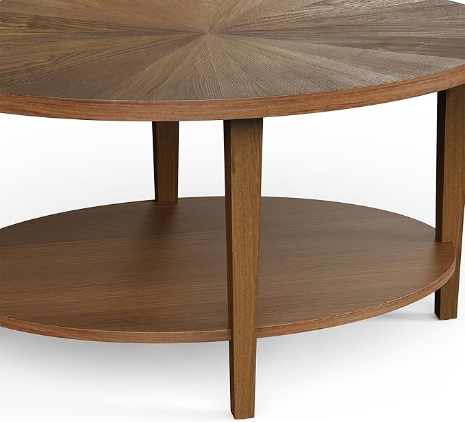 Solid Wood Oval Coffee Table for Living Room, 2 Tier Oval Rustic Coffee Table with Storage Shelf, Double Layer Center Table for Living Room, Easy Assembly-Ruum Studio Home