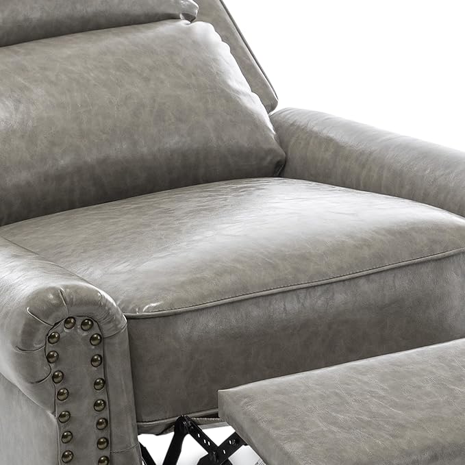 UIXE Pushback Recliner Chair, Faux Leather Armchair Push Back Accent Chair, Rivet Trim Club Chair Home Theater Overstuffed Single Sofa Reading Seat for Living Room, Gray-Ruum Studio Home