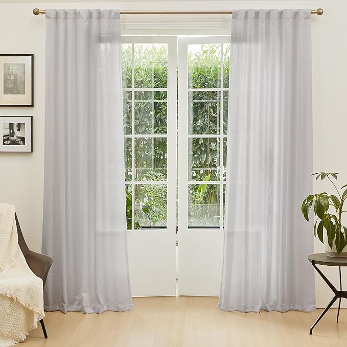 MYSKY HOME 90 Inch Farmhouse Curtains for Living Room, Sliding Door Patio Drapes for Doorways Soft Semi Sheer Light Filtering Window Decor, 50" Width x 90" Length, Light Grey, 2 PCs-Ruum Studio Home