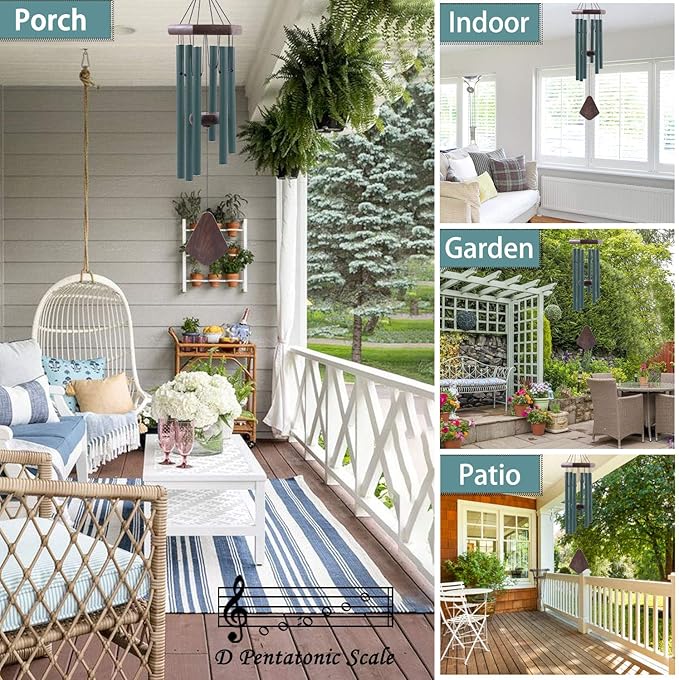 Small Green Wind Chimes for Outside, Tuned Soothing Melody, Sympathy Chimes for Mom/Housewarming, Outdoor Decoration-Ruum Studio Home