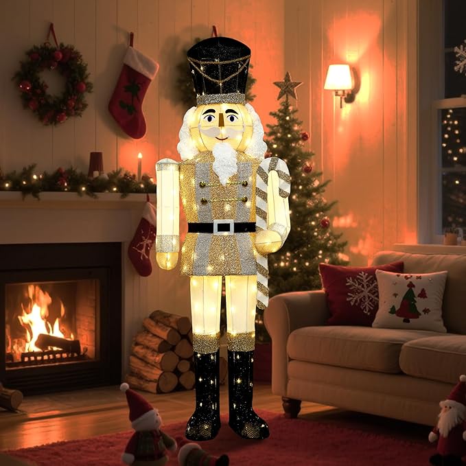 61Inch Nutcracker Christmas Decor Outdoor with LEDs 5 Feet Lighted Large Nutcracker Lighted Christmas Decorations Outdoor with Stakes & Zip Ties for Xmas Yard, Porch, Lawn-Ruum Studio Home