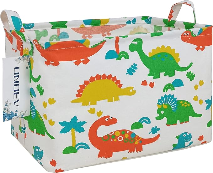 Rectangular Folding Laundry Basket, Canvas Basket,Nersury Hamper,Suitable for Children,Office,Bedroom,Clothes,Toys Storage(Dinosaur Paradise) (1)-Ruum Studio Home