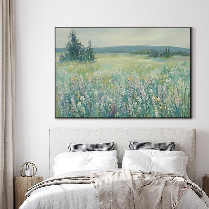 SIGNWIN 46"x72" Extra Large Framed Wall Art Wildflower Meadow Landscape Soft Pastel Nature Illustration for Home Living Room Bedroom Decor (Frame Assembly Required)-Ruum Studio Home