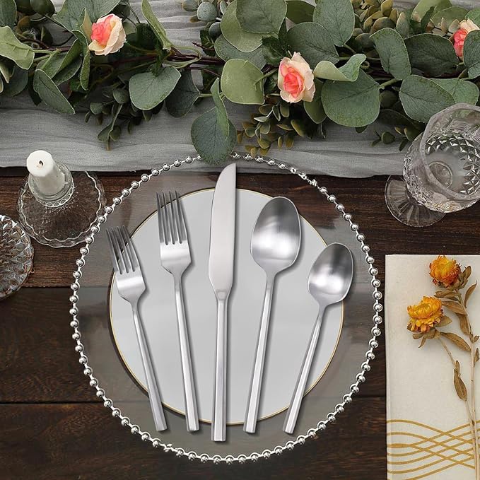 20 Piece Stainless Steel Silverware Set, Handle Flatware, Modern Matte Finish Cutlery Set, Service for 4, Dishwasher Safe-Ruum Studio Home