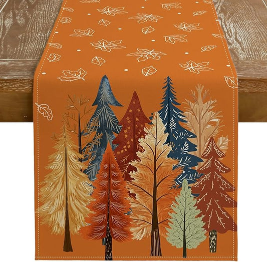 GEEORY Fall Watercolor Trees & Maple Leaves Table Runner 13x90 Inch, Rustic Farmhouse Autumn Thanksgiving Decor for Kitchen, Dining, Indoor/Outdoor Holiday Dinner Party Orange GT158-90-Ruum Studio Home