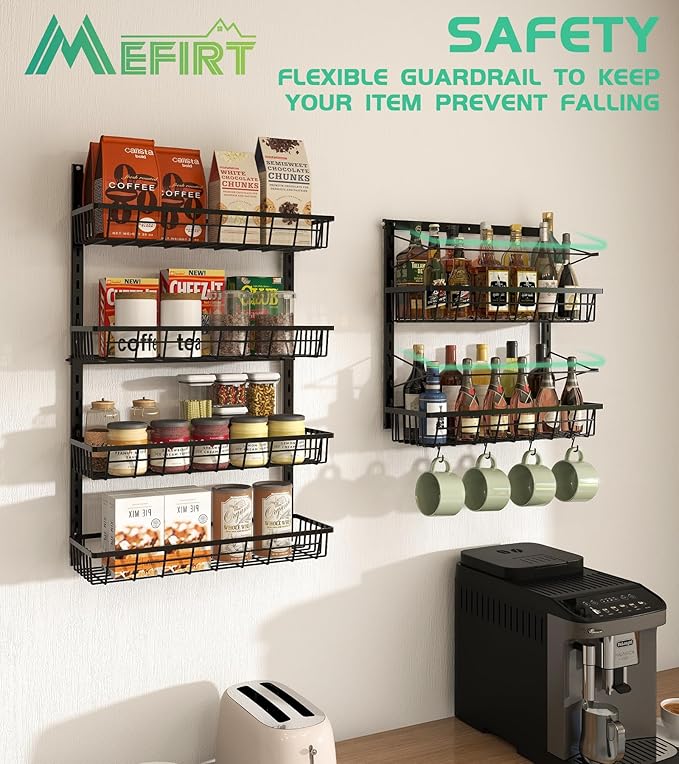 Over The Door Pantry Organizer, Pantry Storage and Organization, 6-Tier Adjustable Hanging Baskets, Metal Wall Mount Spice Rack Seasoning Shelves for Home & Kitchen, Laundry Bathroom - Black-Ruum Studio Home