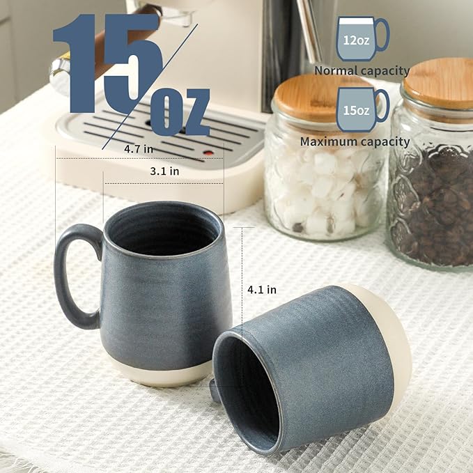 Hasense Coffee Cups Ceramic, Coffee Mugs with Handles Set of 4, 15 oz Tea Cups for Home and Office, Stylish Colorblocking Mugs for Coffee, Tea, Latte, Hot Chocolate, Christmas Cups Gift, Deep Blue-Ruum Studio Home
