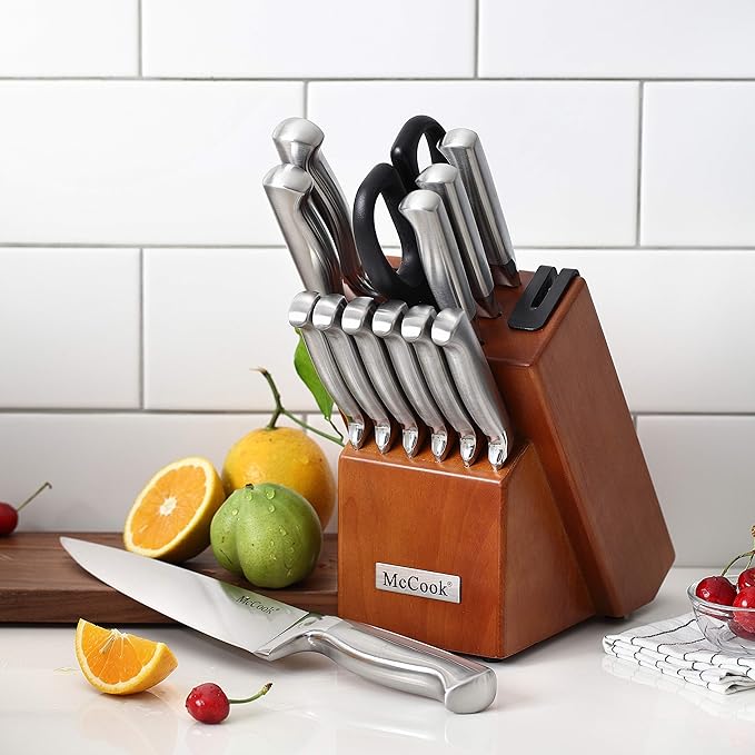 McCook® Knife Sets, German Stainless Steel Kitchen Knife Block Sets with Built-in Sharpener-Ruum Studio Home