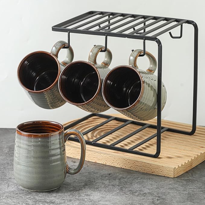 Hasense Coffee Mugs Set of 4, 12 oz Coffee Cups Ceramic, Stoneware Latte Mug with Large Handle for Coffee, Tea, Milk and Chocolate,Easy Hold & Clean, Dishwasher & Microwave Safe, Light Grey-Ruum Studio Home