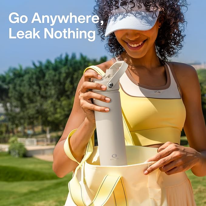 Insulated Water Bottle with Straw Stainless Steel Water Bottle, Leak-Proof, BPA-Free, Double Wall Vacuum Keeps Cold for 24 Hours for Sports, Travel, School (18 oz, Cream Moon)-Ruum Studio Home