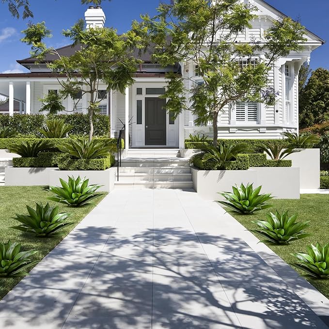 JUSTOYOU 28" Artificial Agave Plants Outdoor Large Fake Agave Plants Faux Succulents for Outdoor Indoor Home Front Porch Decor (2, Green)-Ruum Studio Home