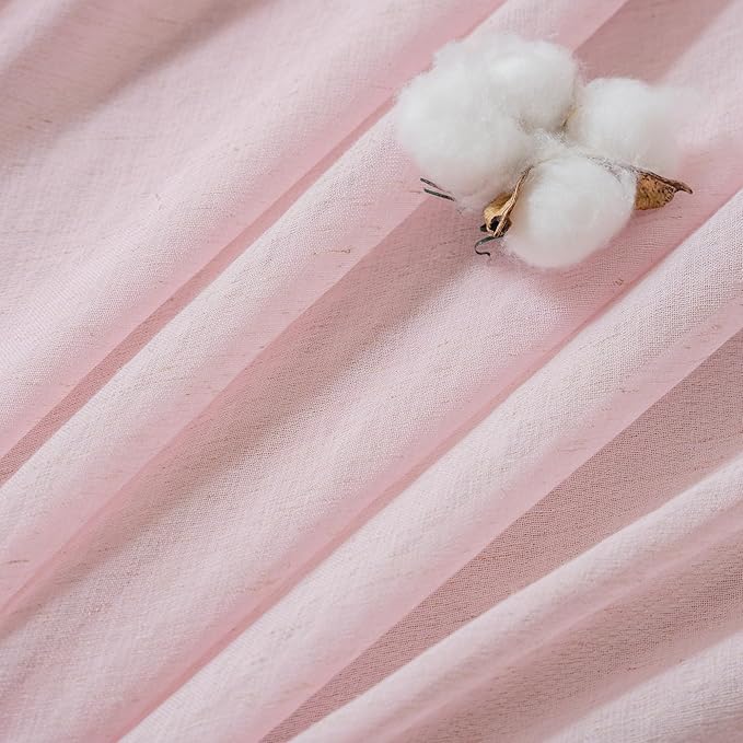 FMFUNCTEX Linen Sheer Curtains for Bedroom, Pink Curtains 96 inches Long for Living Room, Blush Pink Farmhouse French Flax Blend Window Draperies, Rod Pocket 2 Panels Set-Ruum Studio Home