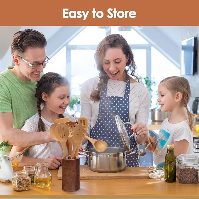 comfoyar Wooden Spoons for Cooking, 7 Pieces Kitchen Cooking Utenails Set with Spatula and Ladle, Heat Resistant Kitchen Cookware for Nonstick Pan-Beech-Ruum Studio Home