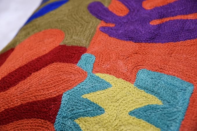 Matisse Decorative Pillow Cover Cutouts Hand Embroidered Abstract Toss Pillows Farmhouse Chair Cushion Contemporary Pillowsham Mid-Century Chair Cushions Wool Size 18x18-Ruum Studio Home