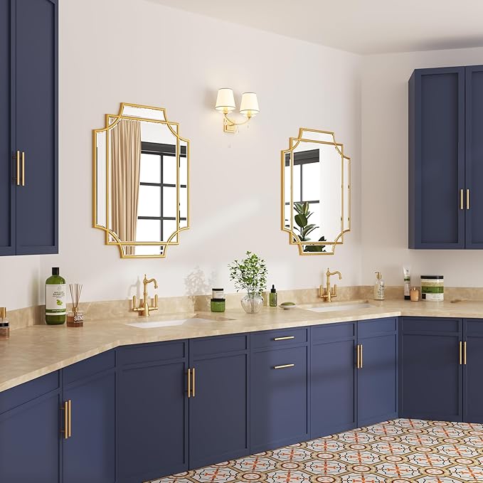 Bathroom Mirror for Wall Gold Farmhouse Wall Vanity Mirror for Over Sink Wood Framed Beveled Mirrors Deco(20 * 28IN/Gold)-Ruum Studio Home