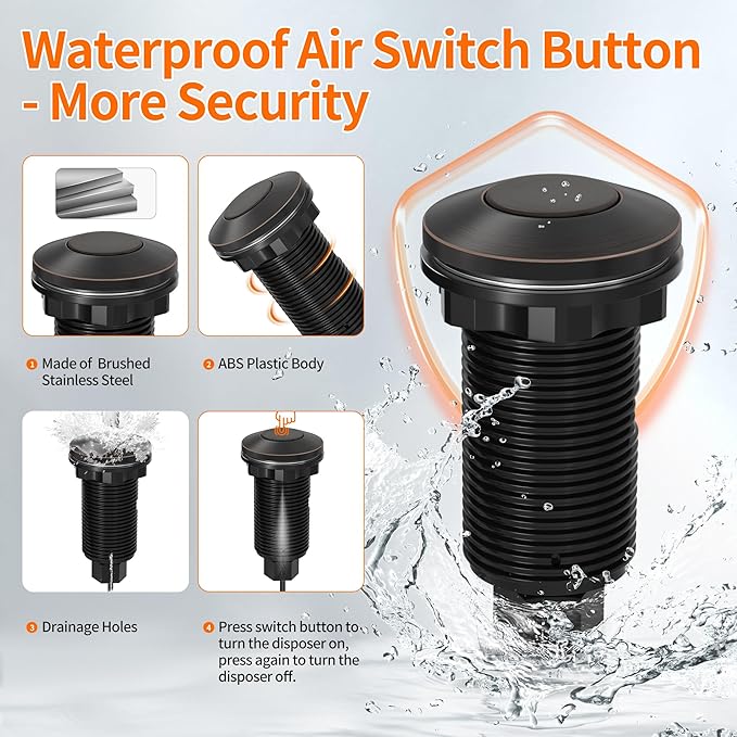 Joinfworld Garbage Disposal Air Switch Kit Waterproof Garbage Disposal Button Kit with Long Garbage Disposal Switch Oil Rubbed Bronze - UL Listed-Ruum Studio Home