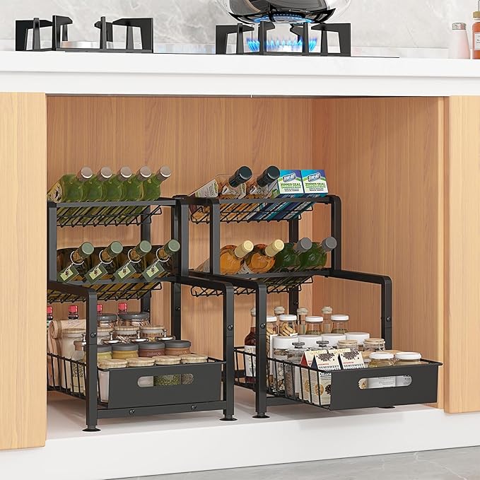 REALINN Spice Rack Organizer for Countertop, 3 Tier Pull Out Spice Rack, Height Adjustable Countertop Seasoning Organizer for Kitchen, Bathroom Storage-Ruum Studio Home