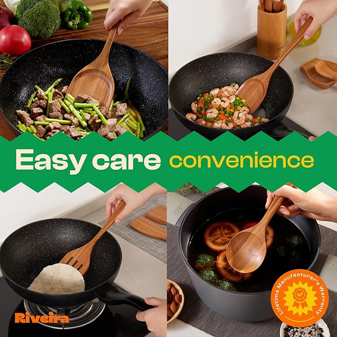 Riveira Natural Bamboo Wooden Cooking Utensils Set of 9 Premium Quality Non-Toxic Wooden Spoons and Spatulas for Cooking-Ruum Studio Home