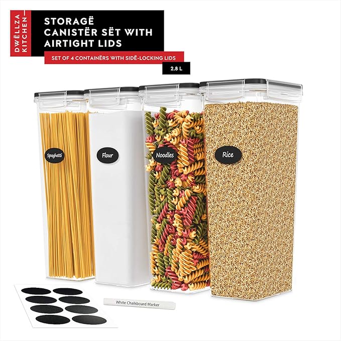 Airtight Food Storage Containers with Lids Set of 4-95 fl. oz Pasta storage Containers, BPA Free Plastic Spaghetti container - Air Tight Canisters for Kitchen Pantry Organization-Ruum Studio Home
