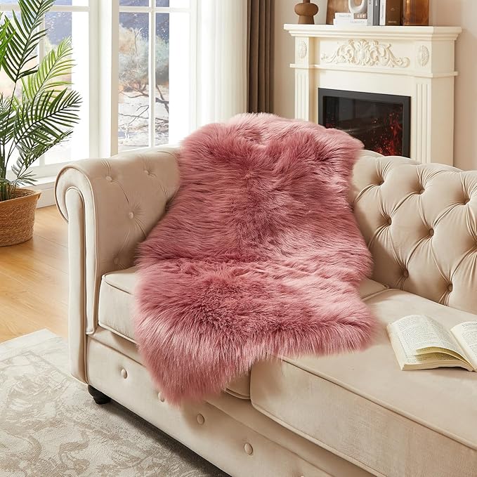 AMTOVO Faux Fur Rug, Blush Pink Area Rug, Fluffy Sheepskin Rug, Fuzzy Ultra Soft 2 x 4 ft Shag Rugs for Bedroom Sofa Throw Cushion Room Decor, Sheepskin-Ruum Studio Home