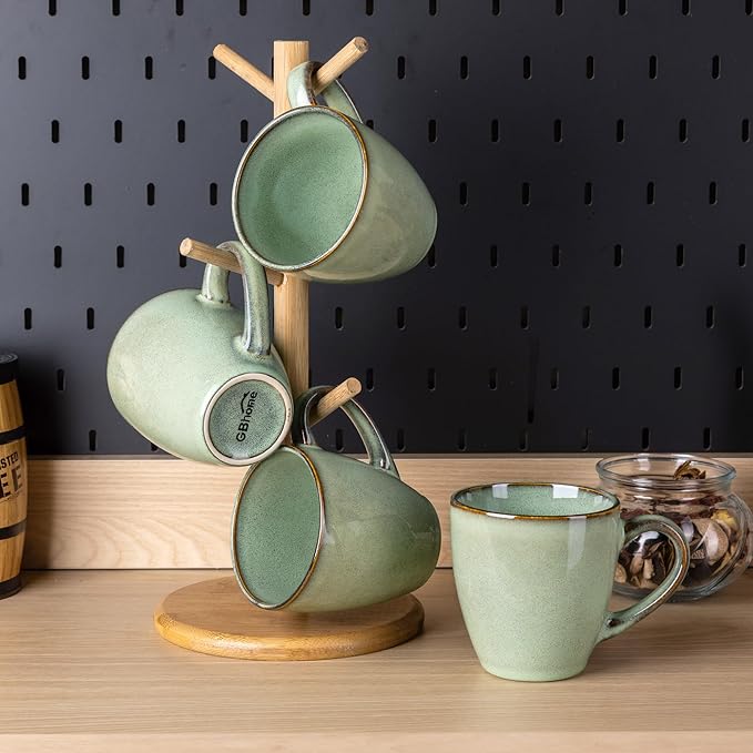 GBHOME Ceramic Coffee Mugs Set of 4, 12oz Stoneware Coffee Mugs Set For Dad Mom Women MEN, Light Weight Ceramic Coffee Cups for Latte/Tea/Beer/Hot Cocoa, Dishwasher & Microwave Safe, Pastel Green-Ruum Studio Home