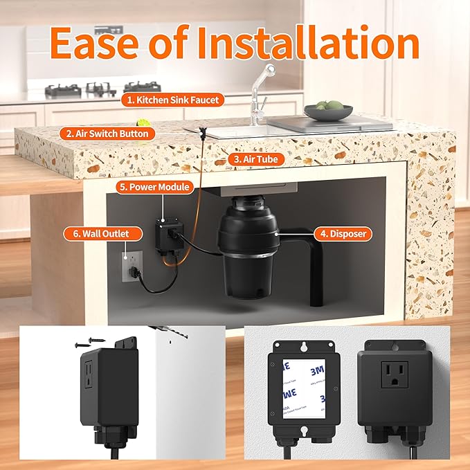 Joinfworld Garbage Disposal Air Switch Kit Waterproof Garbage Disposal Button Kit with Long Garbage Disposal Switch Copper - UL Listed-Ruum Studio Home