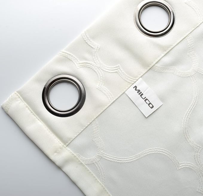 MIUCO Moroccan Embroidered Semi Sheer Curtains Faux Linen Grommet Curtains for Girls Room 52 x 84 Inch Set of 2, Off White-Ruum Studio Home