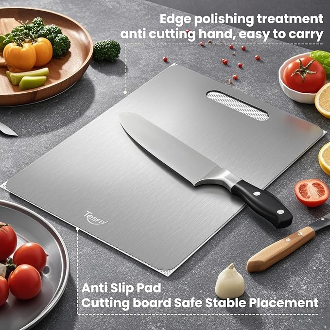 2 Pack Titanium Cutting Board - 100% Pure Titanium Cutting Boards For Kitche,Easy to clean, Double-sided food-grade Cutting Board For Meats, Fruits And Vegetables (18 * 12)-Ruum Studio Home