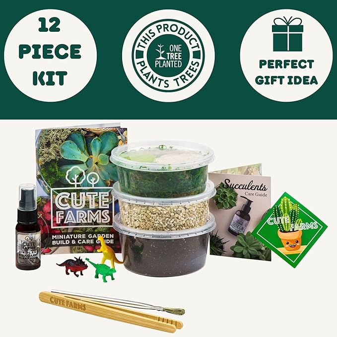 Cute Farms Terrarium Starter Kit | Moss, Vermiculite, Soil, Pebbles, Plant Food, Finishing Tools, Build and Care Guide | DIY Succulent Terrarium for Adults and Kids (Small)-Ruum Studio Home