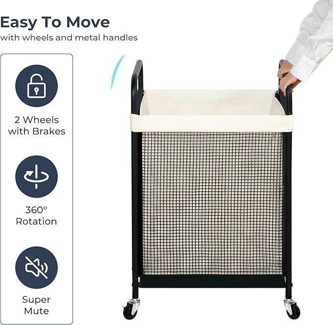 STO STO Laundry Hamper, 90L Rolling Laundry Sorter Cart with Removable and Washable Liner Bag, Rolling Clothes Hamper with Metal Handle for Laundry Room and Bedroom-Ruum Studio Home