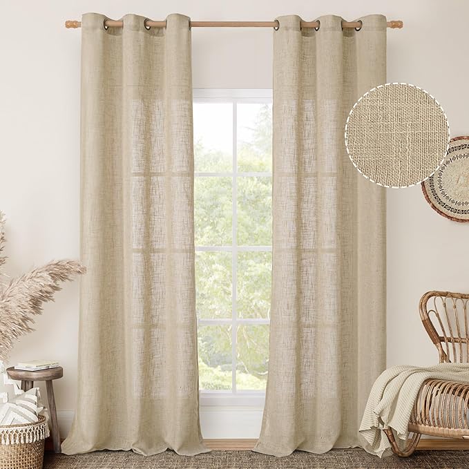 LAMIT Linen Blended Curtains for Bedroom, Linen Textured Light Filtering Drapes Bronze Grommet Boho Burlap Panels for Farmhouse/Living Room, 2 Panels, 38 x 84 Inch, Brown-Ruum Studio Home