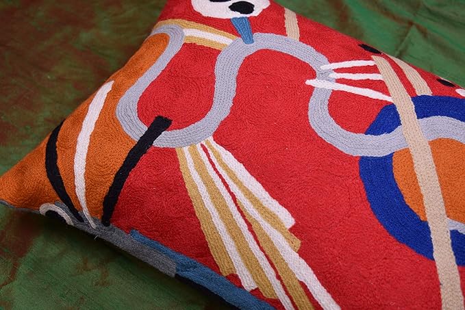Lumbar Kandinsky Red Modern Throw Pillow Cover in Flow | Red Abstract Pillowcase | Modern Couch Pillow Contemporary | Outdoor Pillow | Mid Century Chair Cushions | Hand Embroidered Wool Size 14x20-Ruum Studio Home