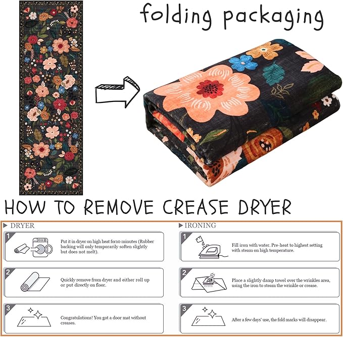 Runner Rug for Hallways Kitchen Rug Non Slip 2'x 6' Washable Runner Rugs with Rubber Backing Soft Floral Carpet Runner for Hallways, Kitchen, Laundry, Bedroom, Bathroom(Black)-Ruum Studio Home