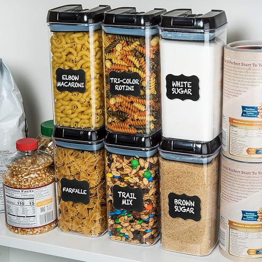 Shazo Airtight Food Storage Containers with Lids - 6 PC BPA Free Clear Plastic Cereal Containers with Easy Lock Lids for Kitchen and Pantry Organization for Snacks and Pasta - 1.2 L-Ruum Studio Home
