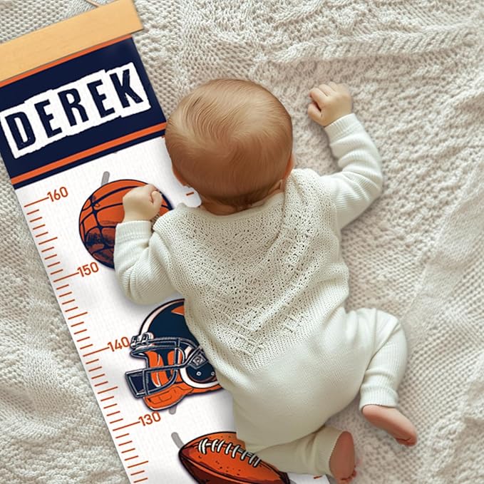 Personalized Name Growth Chart Wall Decor for Kids – Canvas Removable Height Chart Measuring Ruler 59" x 7.9" (Balls)-Ruum Studio Home