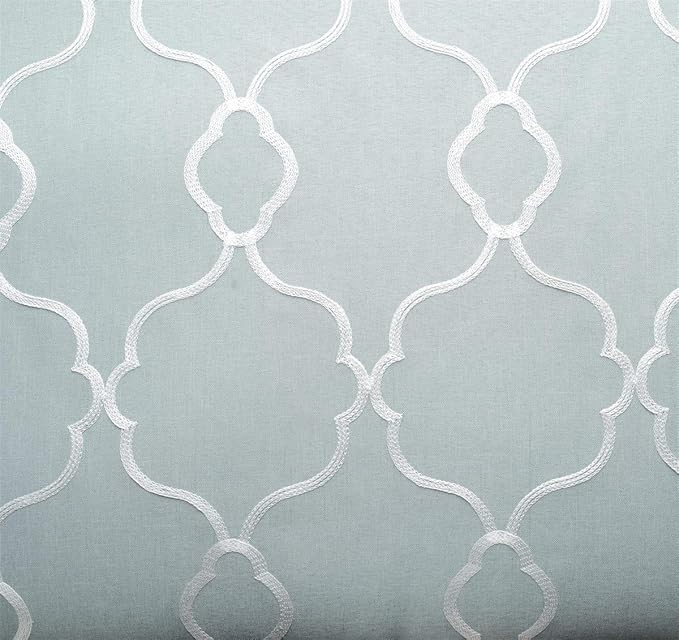 MIUCO Moroccan Embroidered Semi-Sheer Curtains Faux Linen Grommet Window Panel Pair for Nursery 52 x 63 Inch, Sea Foam-Ruum Studio Home