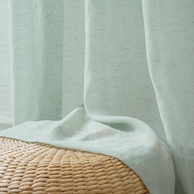FMFUNCTEX Linen Sheer Curtains for Bedroom, Sage Green Curtains 63 Inch Length for Living Room, Farmhouse French Flax Blend Window Draperies, Rod Pocket 2 Panels Set-Ruum Studio Home