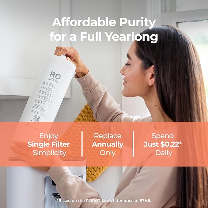 Bluevua RO100ROPOT-LITE Countertop Reverse Osmosis Water Filter System, 5 Stage Purification, 3:1 Pure to Drain, Portable Water Purifier (No Installation Required) (White)-Ruum Studio Home