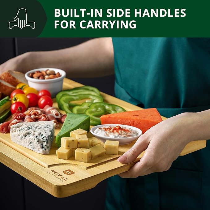 ROYAL CRAFT WOOD Wooden Serving Boards for Kitchen Meal Prep&Bamboo Wood Cutting Board Set with Deep Juice Groove Side Handles-Charcuterie & Chopping Butcher Block for Meat-Kitchen Gadgets Gift (5Pcs)-Ruum Studio Home