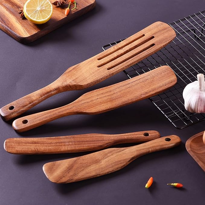Wooden Spoons for Cooking,GUDAMAYE 10 PCS Wooden Kitchen Utensils Set,Wooden Cooking Utensils For Non-stick Pan,Teak Wood Utensils Set,Spurtles Kitchen Tools As Seen On Tv-Ruum Studio Home