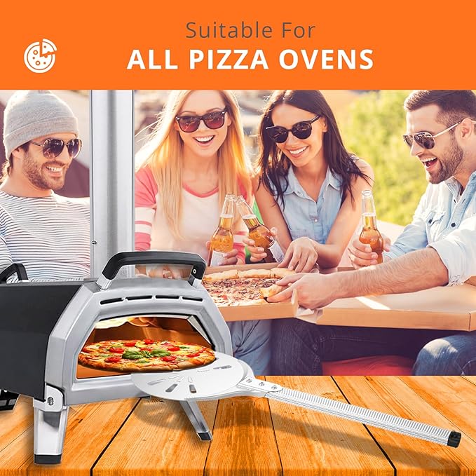 Pizza Turning Peel, 8-inch Pizza Peel Turner Spinner, Long Handle Perforated Aluminum Pizza Peel with Silicone Hook, Pizza Oven Accessories-Ruum Studio Home