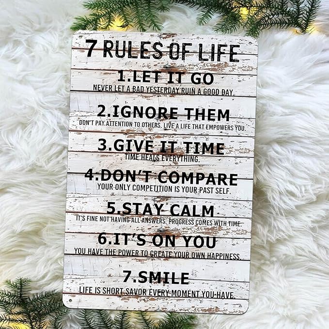 Teen Boys Room Decor - Cool Inspirational Wall Art Teenage Girl Bedroom Stuff 7 Rules of Life Metal Tin Signs for 10-18 Year Old Teens Room Accessories 8x12 Inch-Ruum Studio Home