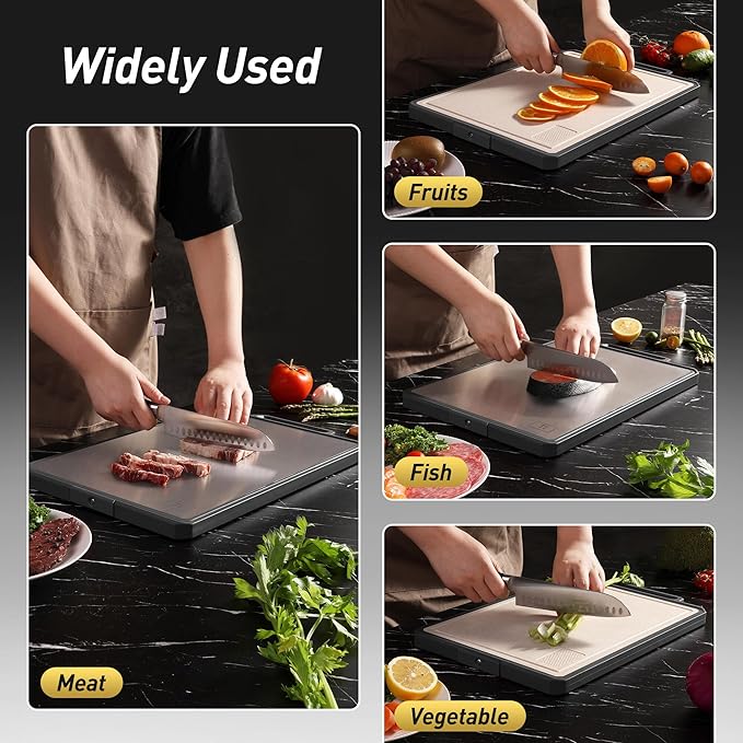 Titanium Cutting Boards for Kitchen Non Toxic Chopping Board with Handle Large Big Small Kitchen Meat Butcher Block 2 in 1 Pure Titanium and Wheat Straw PP Not Wood Bamboo Plastic Teak Grey/Beige-Ruum Studio Home