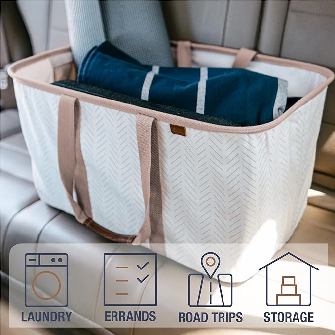 CleverMade Collapsible Laundry Tote - LUXE Mocha 2-Pack 50L - Foldable Storage Organization Container for Clothes Laundry Room Storage Solution-Ruum Studio Home
