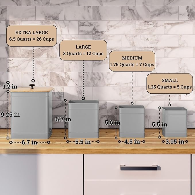 Kitchen Canisters for Countertop Set of 4 with Customizable Chalkboard Labels & Marker Pen - Big Iron Kitchen Canisters with Airtight Lids - Gray Canister Set - Flour and Sugar Containers Farmhouse-Ruum Studio Home